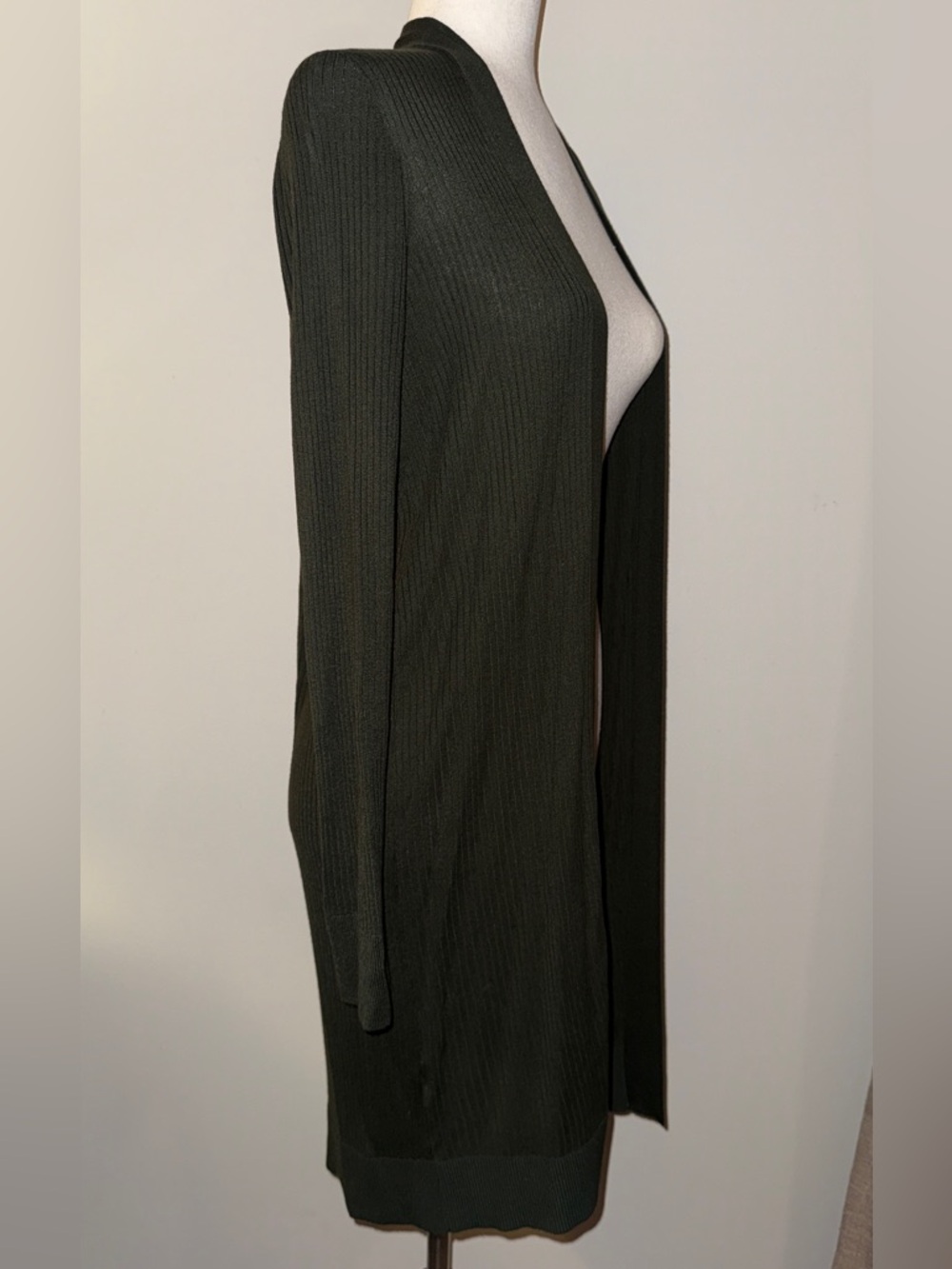 LOFT Ribbed Open-Front Cardigan in Olive - Picture 2 of 4